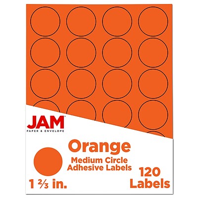 JAM Paper Circle Round Label Sticker Seals, 1 2/3 Inch Diameter, Orange, 120/Pack (147627053)