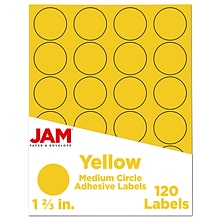 JAM Paper Circle Round Label Sticker Seals, 1 2/3 Inch Diameter, Yellow, 24 Labels/Sheet, 5 Sheets/P