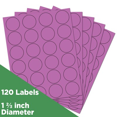 JAM Paper Circle Round Label Seals, 1 2/3" Diameter, Violet Purple, 24 Labels/Sheet, 5 Sheets/Pack (147627058)