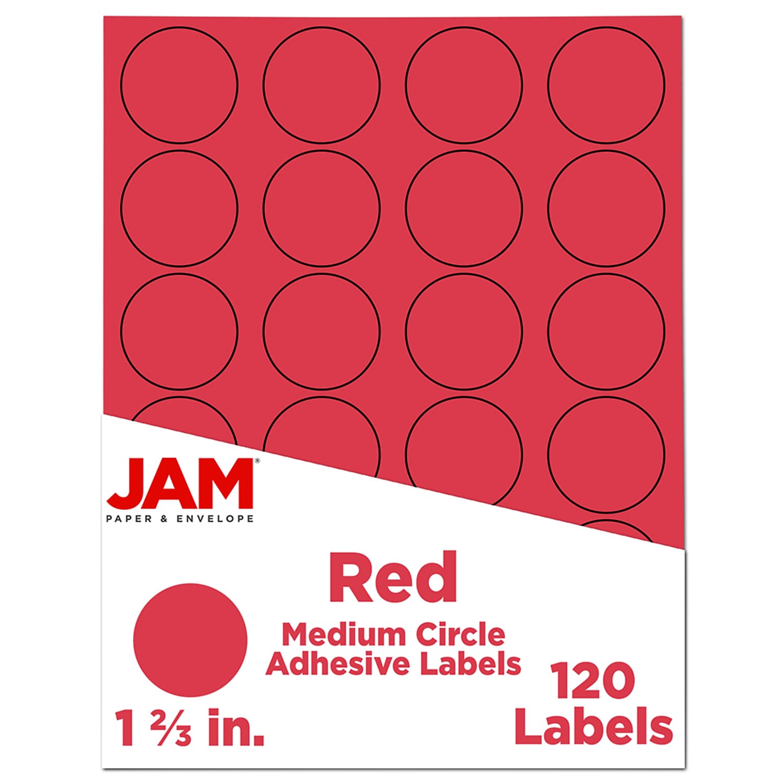 JAM Paper Circle Round Label Sticker Seals, 1 Diameter, Red, 24 Labels/Sheet, 5 Sheets/Pack (3147612194)