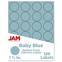 JAM Paper Round Label Sticker Seals, 1 2/3, Baby Blue, 24 Labels/Sheet, 5 Sheets/Pack (40528290)