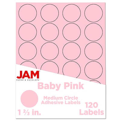 JAM Paper Round Label Sticker Seals, 1 2/3, Baby Pink, 24 Labels/Sheet, 5 Sheets/Pack (147628279)