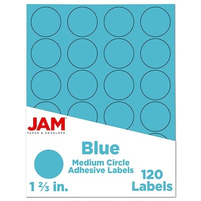 JAM Paper Round Label Sticker Seals, 1 2/3 Diameter, Blue, 24 Labels/Sheet, 5 Sheets/Pack (14762703