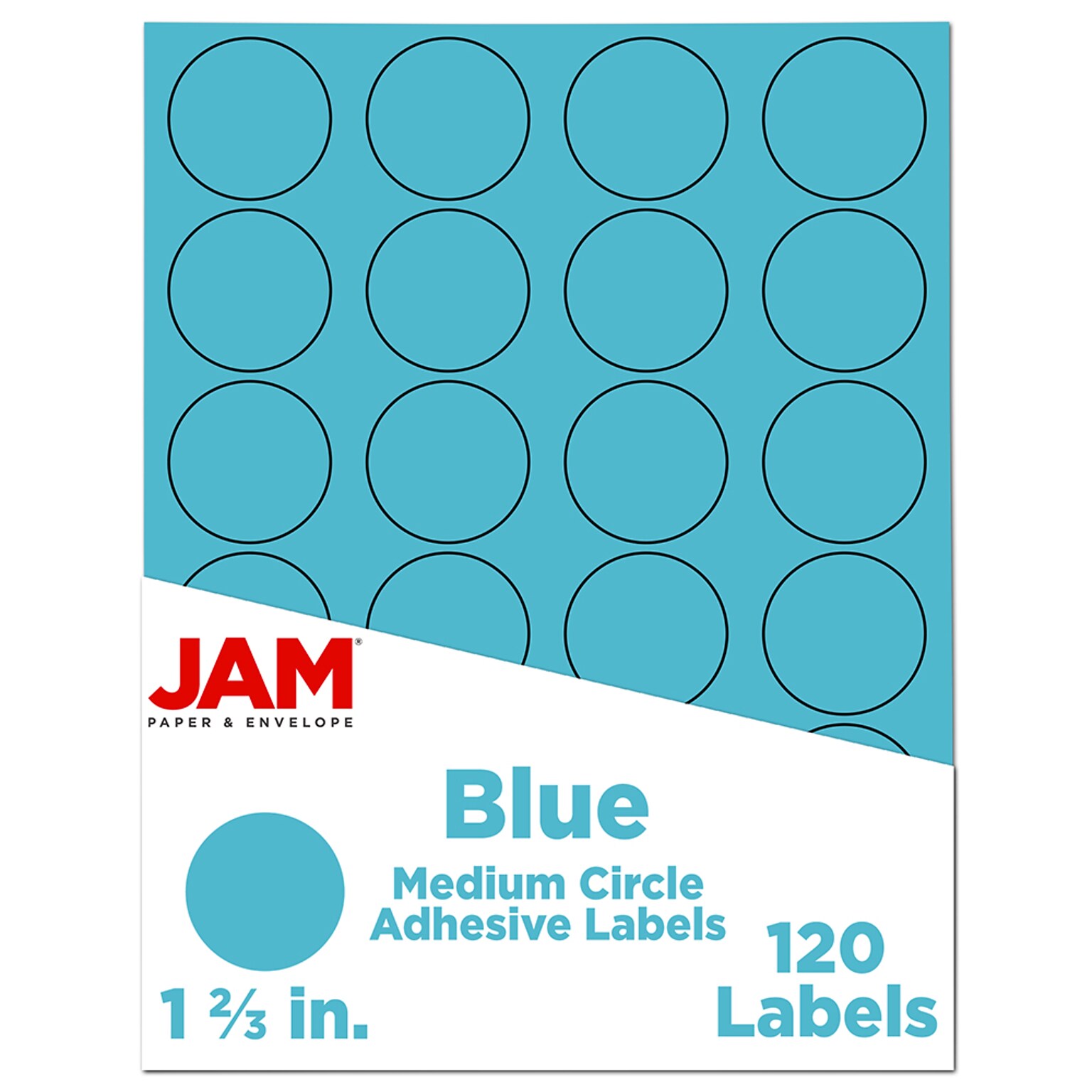 JAM Paper Round Label Sticker Seals, 1 2/3 Diameter, Blue, 24 Labels/Sheet, 5 Sheets/Pack (147627037)