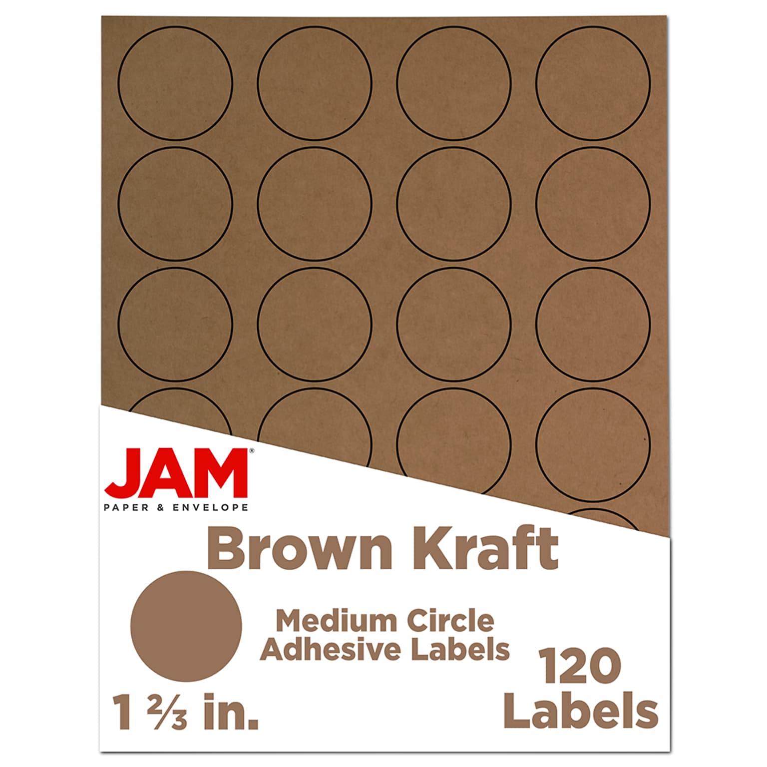 JAM Paper Circle Round Label Sticker Seals, 1 2/3 Inch Diameter, Brown Kraft, 120/Pack (3147612192)