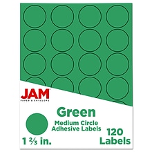 JAM Paper Round Label Sticker Seals, 1 2/3 Diameter, Green, 24 Labels/Sheet, 5 Sheets/Pack (1476270