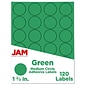 JAM Paper Round Label Sticker Seals, 1 2/3" Diameter, Green, 24 Labels/Sheet, 5 Sheets/Pack (147627041)