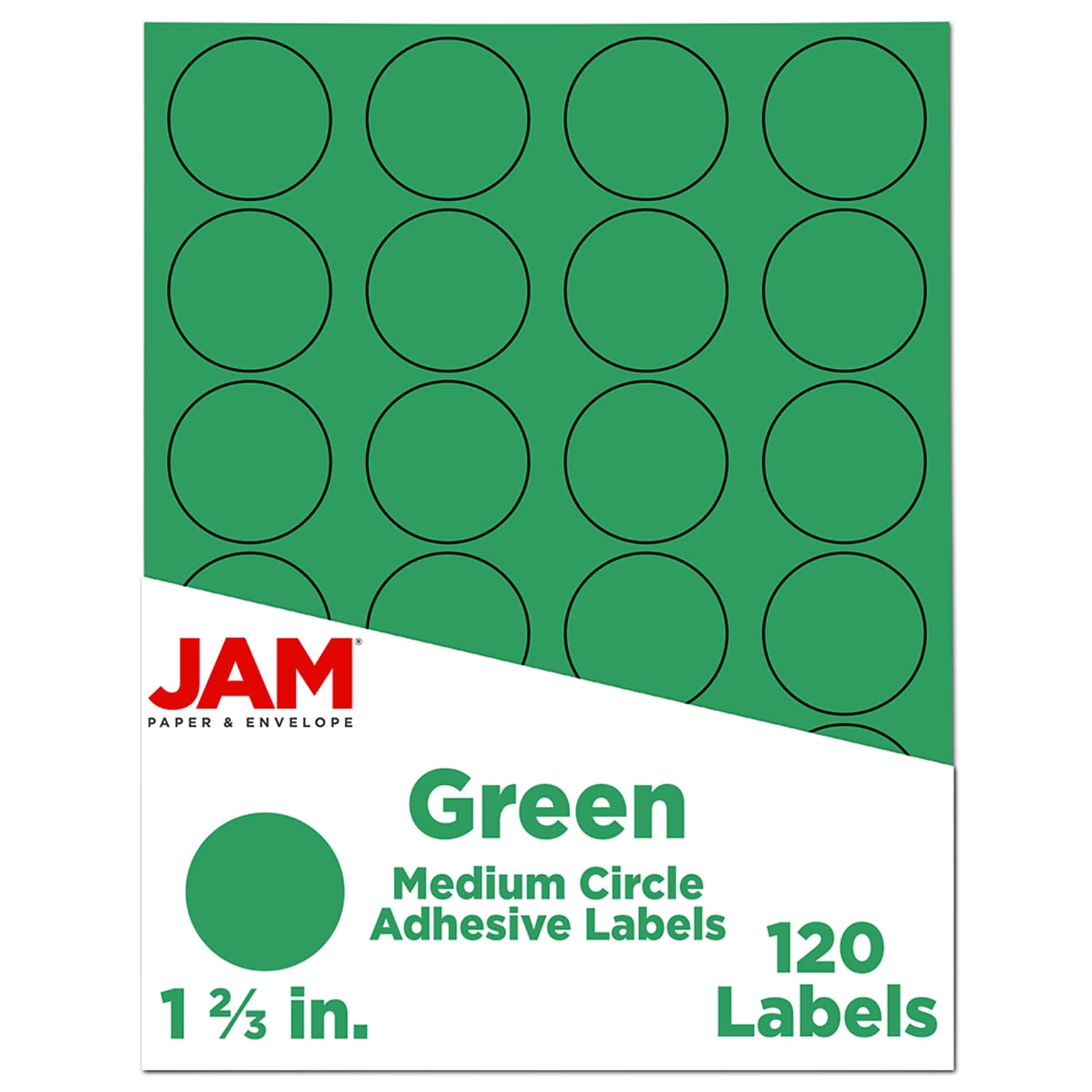 JAM Paper Round Label Sticker Seals, 1 2/3 Diameter, Green, 24 Labels/Sheet, 5 Sheets/Pack (147627041)