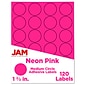 JAM Paper Round Label Sticker Seals, 1 2/3" Diameter, Neon Pink, 24 Labels/Sheet, 5 Sheets/Pack (354329581)