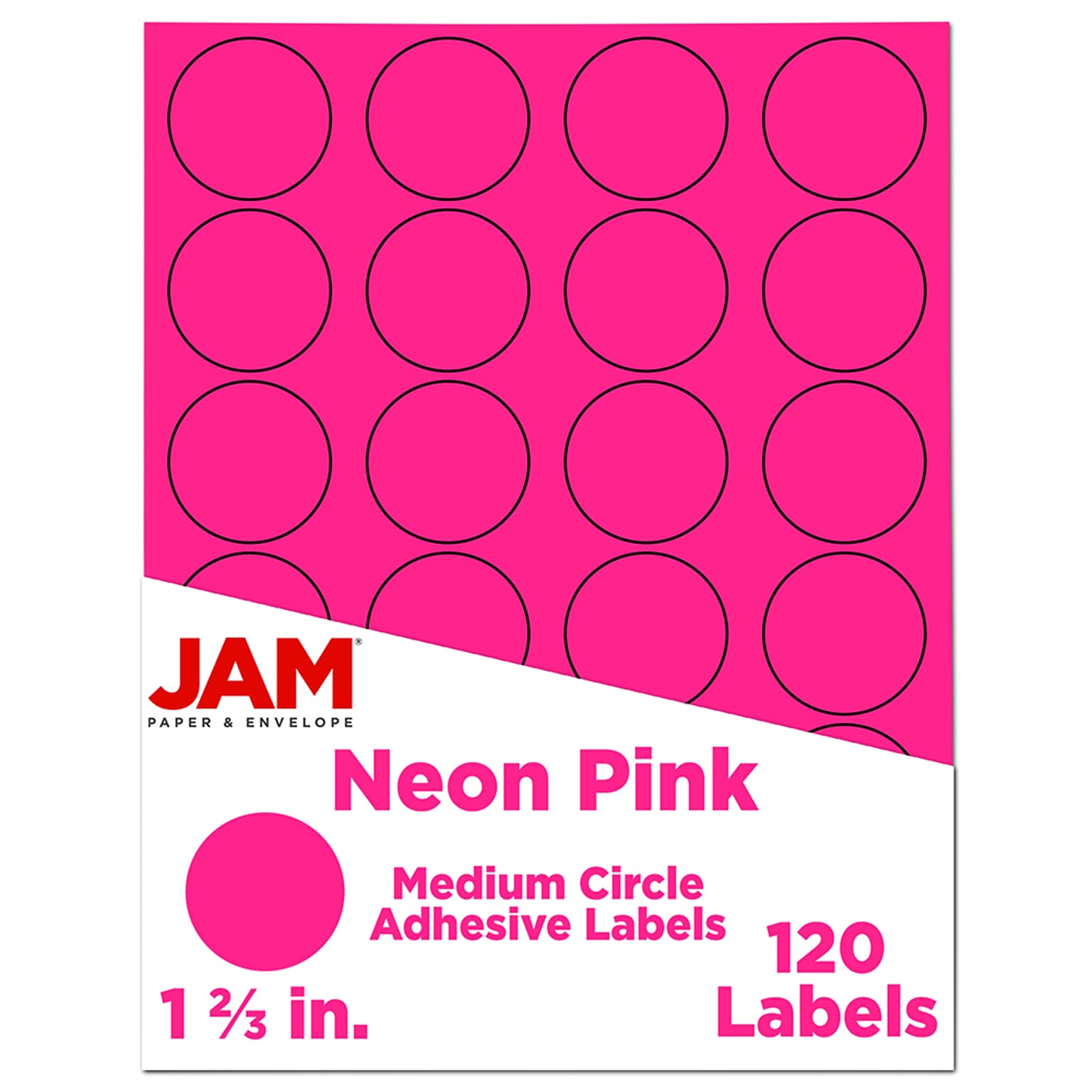 JAM Paper Round Label Sticker Seals, 1 2/3 Diameter, Neon Pink, 24 Labels/Sheet, 5 Sheets/Pack (354329581)