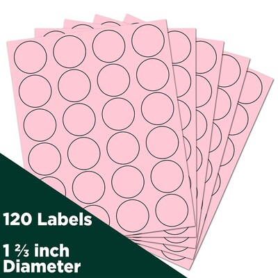 JAM Paper Round Label Sticker Seals, 1 2/3", Baby Pink, 24 Labels/Sheet, 5 Sheets/Pack (147628279)