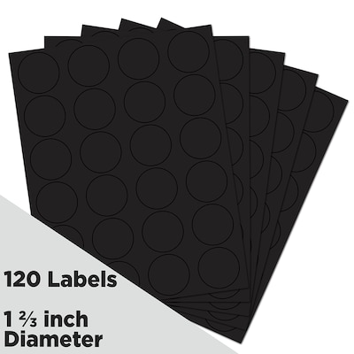 JAM Paper Round Label Seals, 1 2/3" Diameter, Black, 24 Labels/Sheet, 5 Sheets/Pack (302229594)