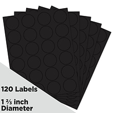 JAM Paper Round Label Seals, 1 2/3 Diameter, Black, 24 Labels/Sheet, 5 Sheets/Pack (302229594)