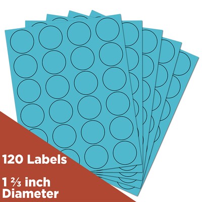 JAM Paper Round Label Sticker Seals, 1 2/3" Diameter, Blue, 24 Labels/Sheet, 5 Sheets/Pack (147627037)