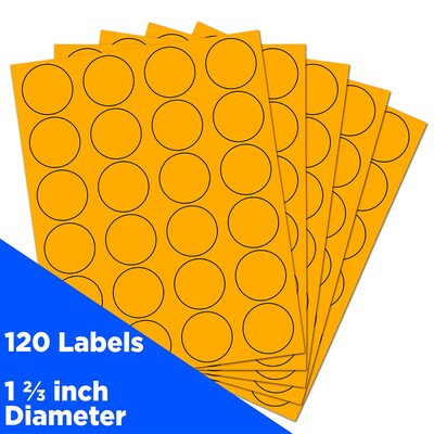 JAM Paper Round Label Sticker Seals, 1 2/3" Diameter, Neon Orange, 24 Labels/Sheet, 5 Sheets/Pack (354329580)