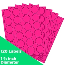 JAM Paper Round Label Sticker Seals, 1 2/3 Diameter, Neon Pink, 24 Labels/Sheet, 5 Sheets/Pack (354