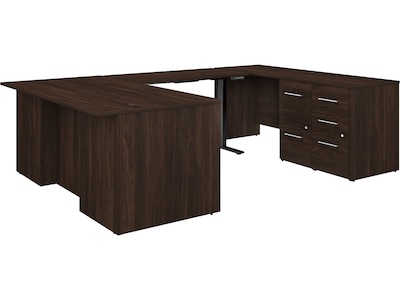 Bush Business Furniture Office 500 72W Adjustable U-Shaped Executive Desk with Drawers, Black Walnu