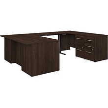 Bush Business Furniture Office 500 72W Adjustable U-Shaped Executive Desk with Drawers, Black Walnu