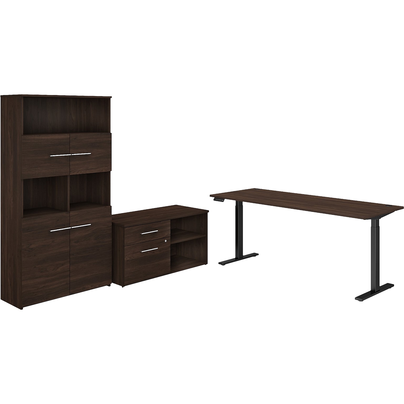 Bush Business Furniture Office 500 72W Adjustable Desk with Storage and Bookcase, Black Walnut (OF5006BWSU)