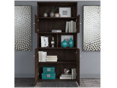 Bush Business Furniture Office 500 70"H 5-Shelf Bookcase with Doors, Black Walnut (OFB136BW)