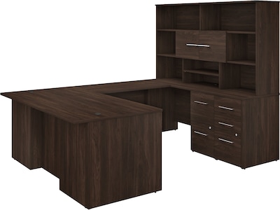 Bush Business Furniture Office 500 72W U Shaped Executive Desk with Drawers and Hutch, Black Walnut