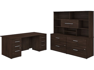 Bush Business Furniture Office 500 72"W Executive Desk with Drawers, Lateral File Cabinets and Hutch, Black Walnut (OF5001BWSU)