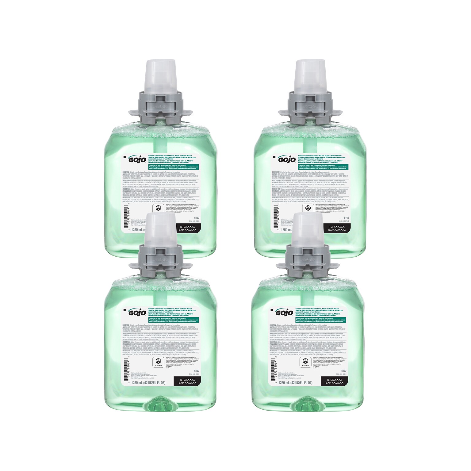 GOJO FMX12 Foaming Hand, Hair & Body Wash Refill, Cucumber Melon, 42 Fl. oz., 4/Carton (5163-04)
