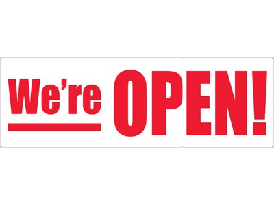 Cosco Were OPEN! Outdoor Sign, 72 x 24, White/Red (098461)