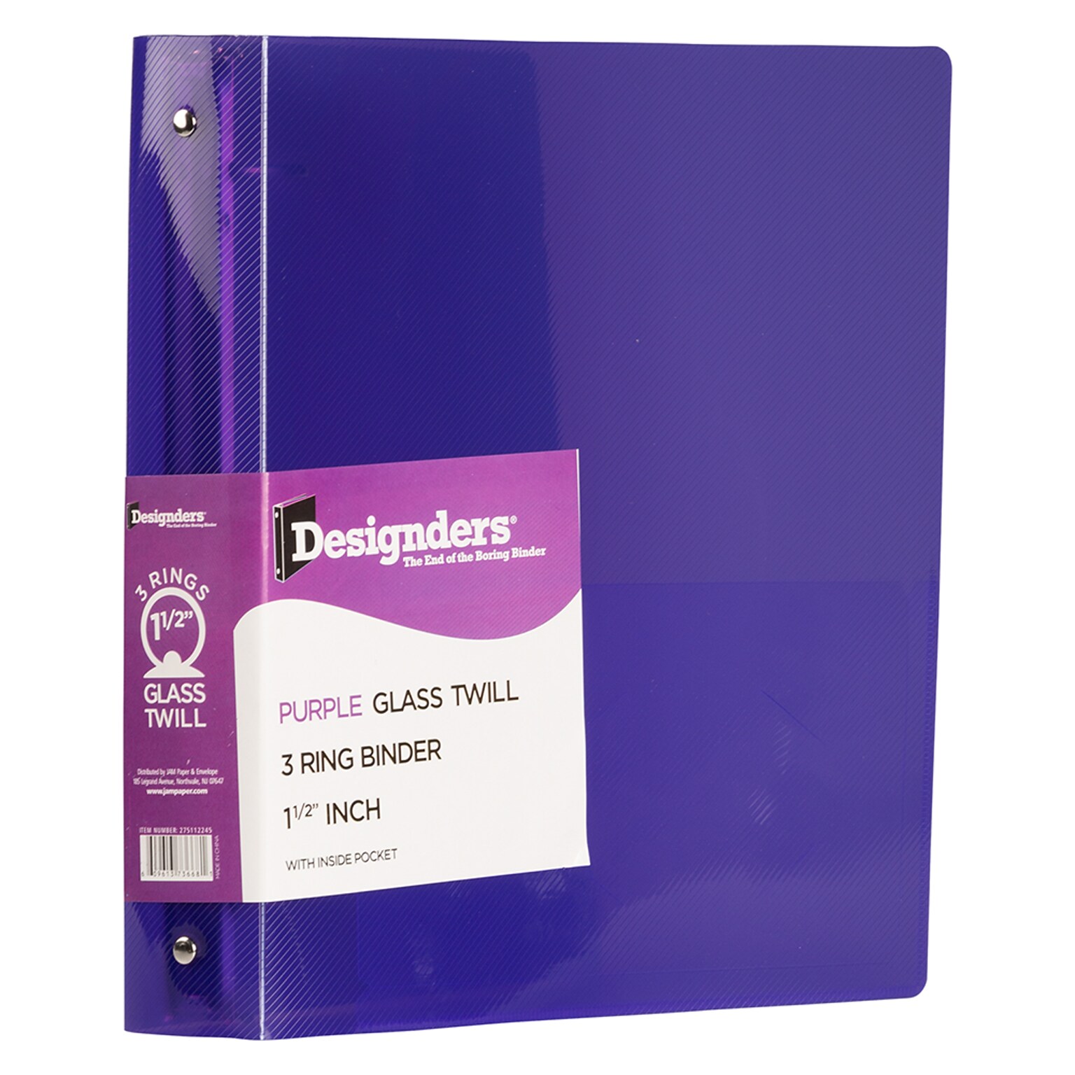 JAM Paper Heavy Duty 1 1/2 3-Ring Flexible Poly Binders, Purple Glass Twill (275112245)