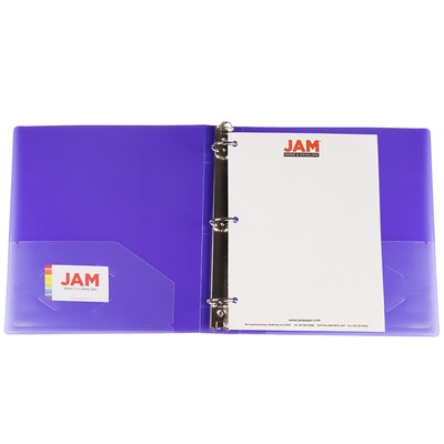 JAM Paper Heavy Duty 1 1/2" 3-Ring Flexible Poly Binders, Purple Glass Twill (275112245)