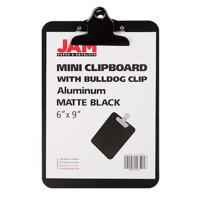 JAM PAPER Aluminum Clipboards with Bulldog Clip, Memo Size, Black, 12/Pack (331CPBBLMAA)