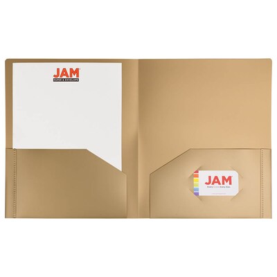 JAM Paper Heavy Duty 2-Pocket Folders, Gold, 6/Pack (383HHGOA)