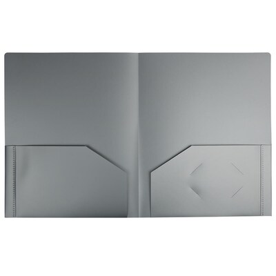 JAM Paper Heavy Duty 2-Pocket Plastic Folders, Silver, 6/Pack (383HSIA)