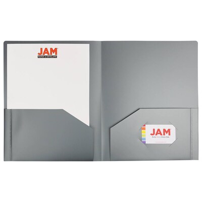 JAM Paper 2-Pocket Heavy Duty Plastic Folders, Silver, 108/Pack (383Hsib)