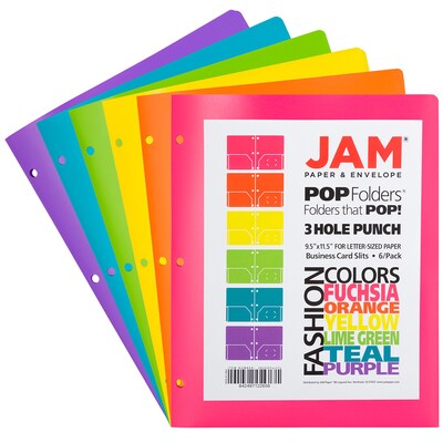 JAM Paper 2-Pocket Plastic Folders, Multicolored, Assorted Fashion Colors, 6/Pack (382EHPASTFA)