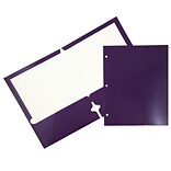 JAM Paper Glossy 3 Hole Punched 2-Pocket School Folders, Purple, 100/Pack (385GHPPUBZ)