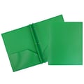 JAM Paper 2-Pocket Plastic Folders with 3 Fasteners, Green, 6/Pack (382ECGRD)