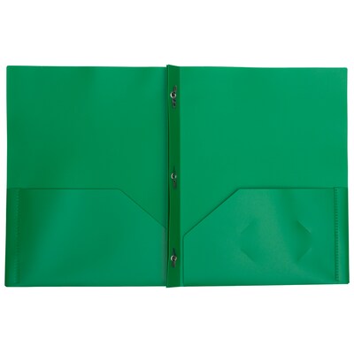 JAM Paper 2-Pocket Plastic Folders with 3 Fasteners, Green, 6/Pack (382ECGRD)