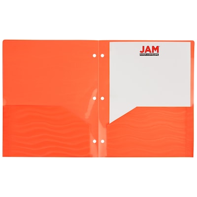 JAM PAPER 3-Hole Punched 2-Pocket Plastic School Folder, Assorted Wavy Colors, 6/Pack (383HPWAVEASTA)