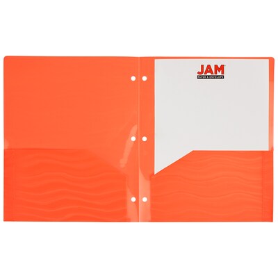 JAM Paper Heavy Duty 3-Hole Punched 2-Pocket Plastic Folders, Multicolored, Assorted Wave Colors, 6/Pack (383HPWAVEAST)