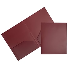 JAM Paper Heavy Duty 2-Pocket Plastic Folders, Burgundy, 6/Pack (383HBGA)