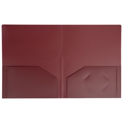 JAM Paper Heavy Duty 2-Pocket Plastic Folders, Burgundy, 6/Pack (383HBGA)