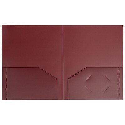 JAM Paper Heavy Duty 2-Pocket Plastic Folders, Burgundy, 6/Pack (383HBGA)