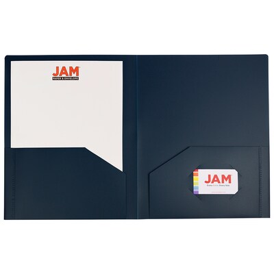 JAM Paper 2-Pocket Heavy Duty Plastic Folders, Navy Blue, 108/Pack (383Hnab)