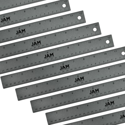 JAM Paper Stainless Steel 12 Ruler, Grey, 12/Pack (347M12GYB)