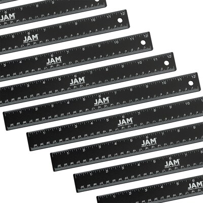 JAM Paper Stainless Steel 12 Ruler, Black, 12/Pack (347M12BLB)