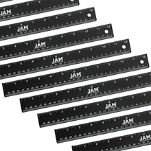 JAM Paper Stainless Steel 12 Ruler, Black, 12/Pack (347M12BLB)