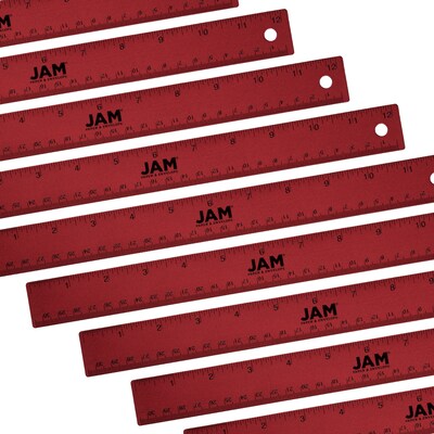 JAM Paper Stainless Steel 12 Ruler, Red, 12/Pack (347M12REB)