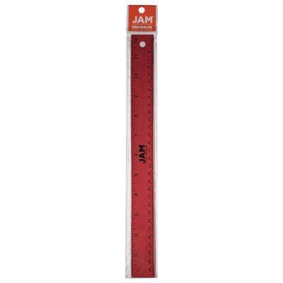 JAM Paper Stainless Steel 12" Ruler, Red (347M12RE)