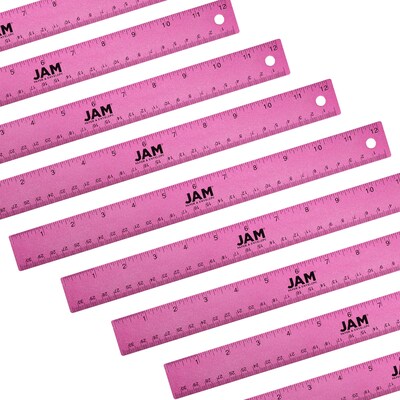 JAM Paper Stainless Steel 12 Ruler, Fuchsia, 12/Pack (347M12FUB)